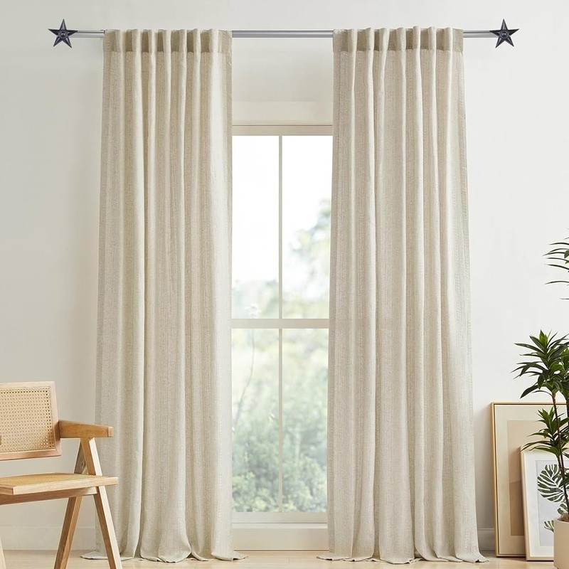 Adjustable Star Finial Curtain Rod Set Wall Mounted Alloy Steel 28″-120″ Length