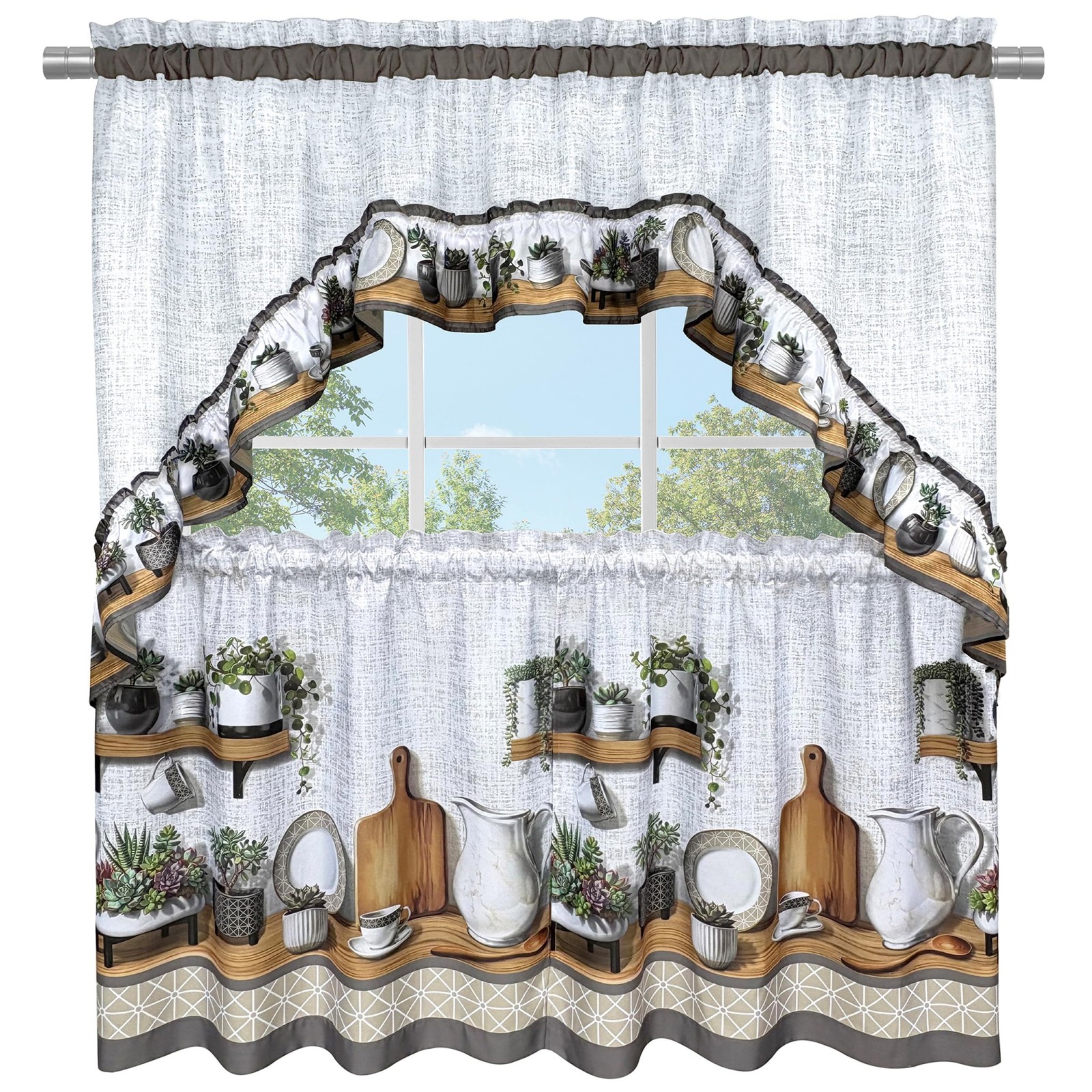 Printed Tier & Swag Window Curtain Set – 57 Inch Width, 36 Inch Length – Char…
