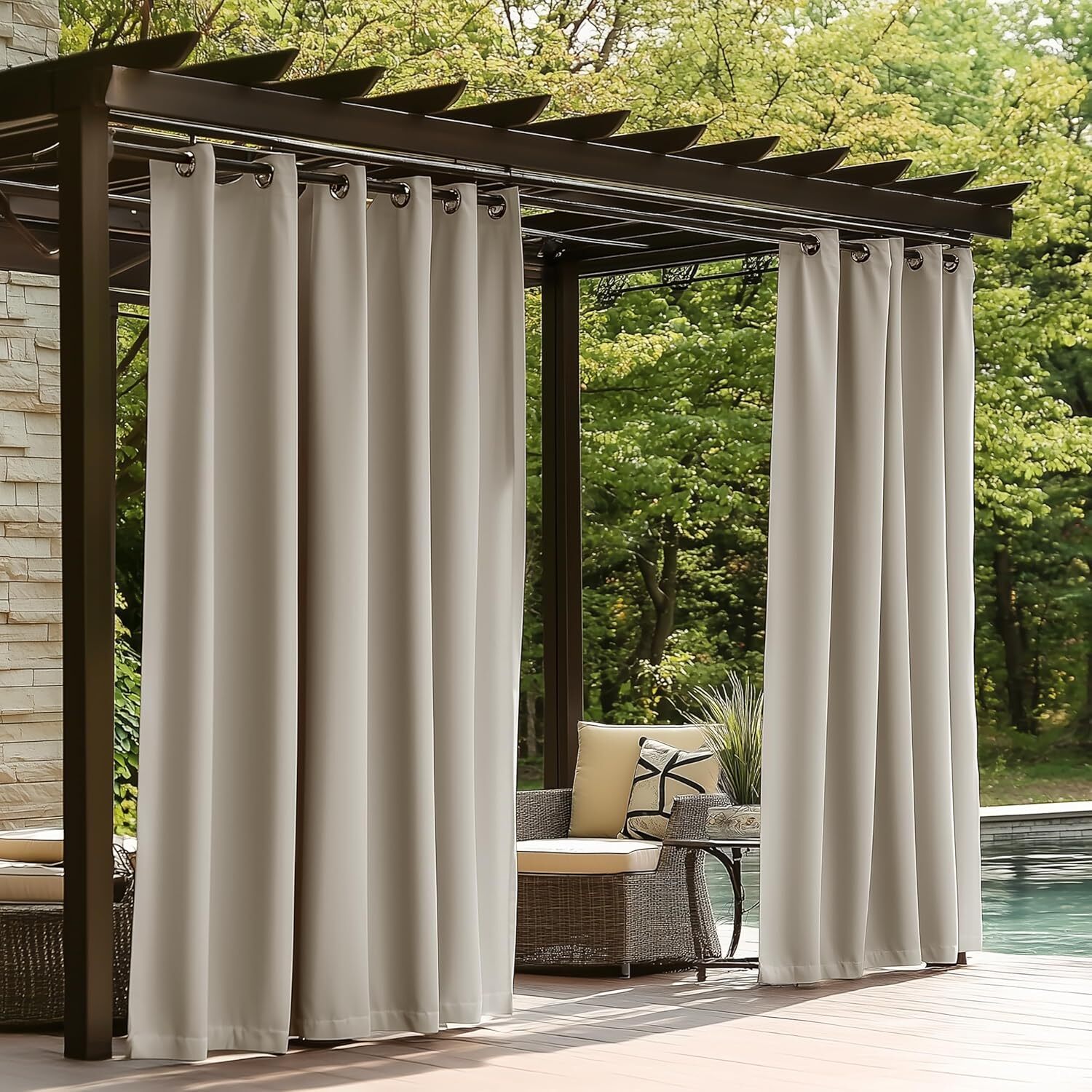 Waterproof Outdoor Curtains Patio Blackout Curtain Thermal Insulated for Pergola