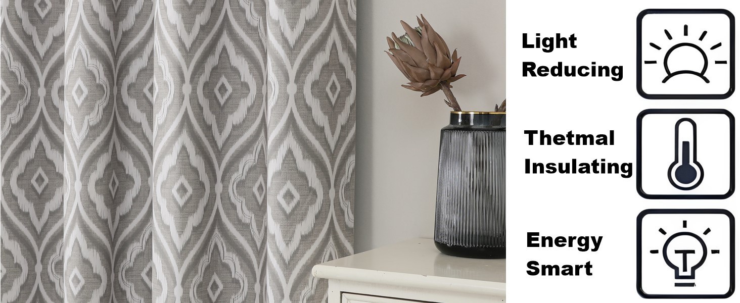 Airwill Blackout Curtains 84 x 52 Inches, 2 Panel Set, Grommet Beige Diamond Fl