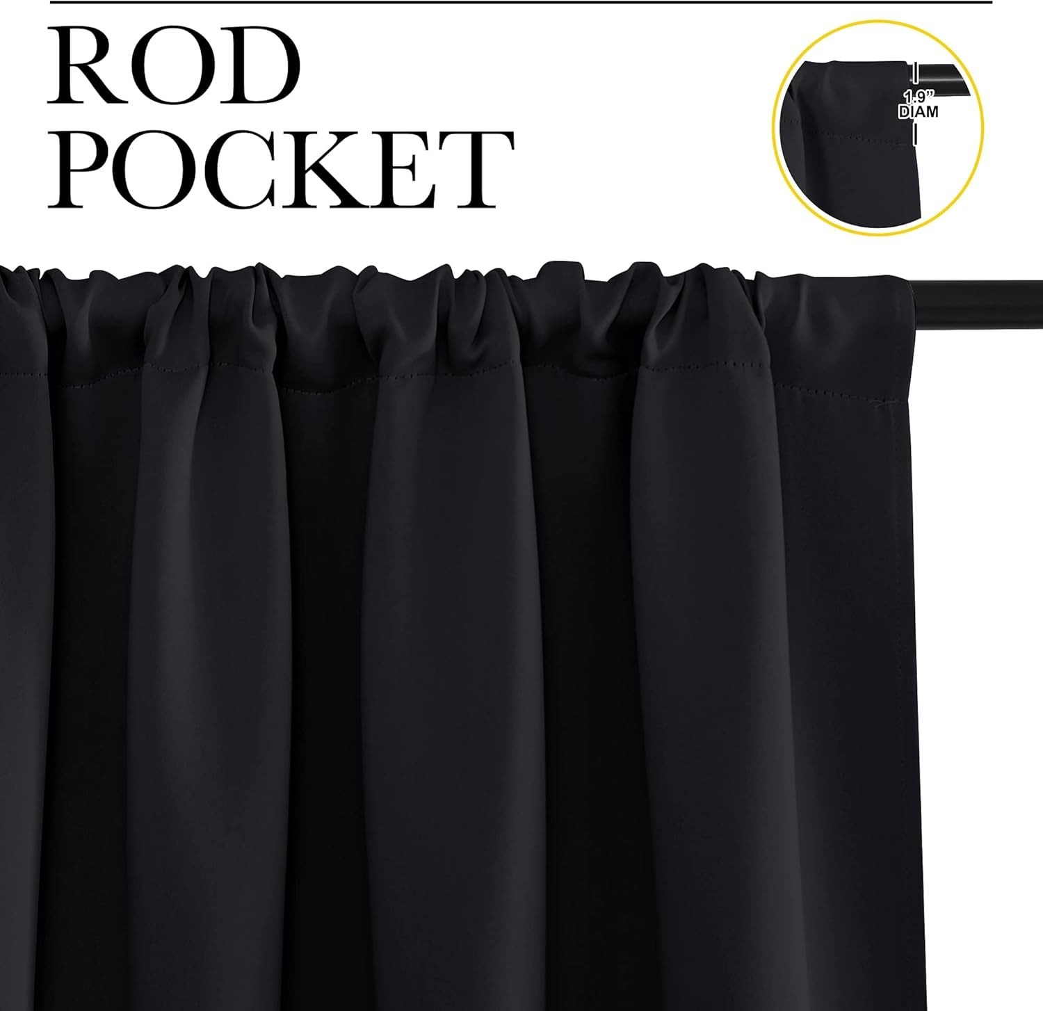 Black Blackout Window Curtains Thermal Insulated Sun Blocking Rod Pocket Panels