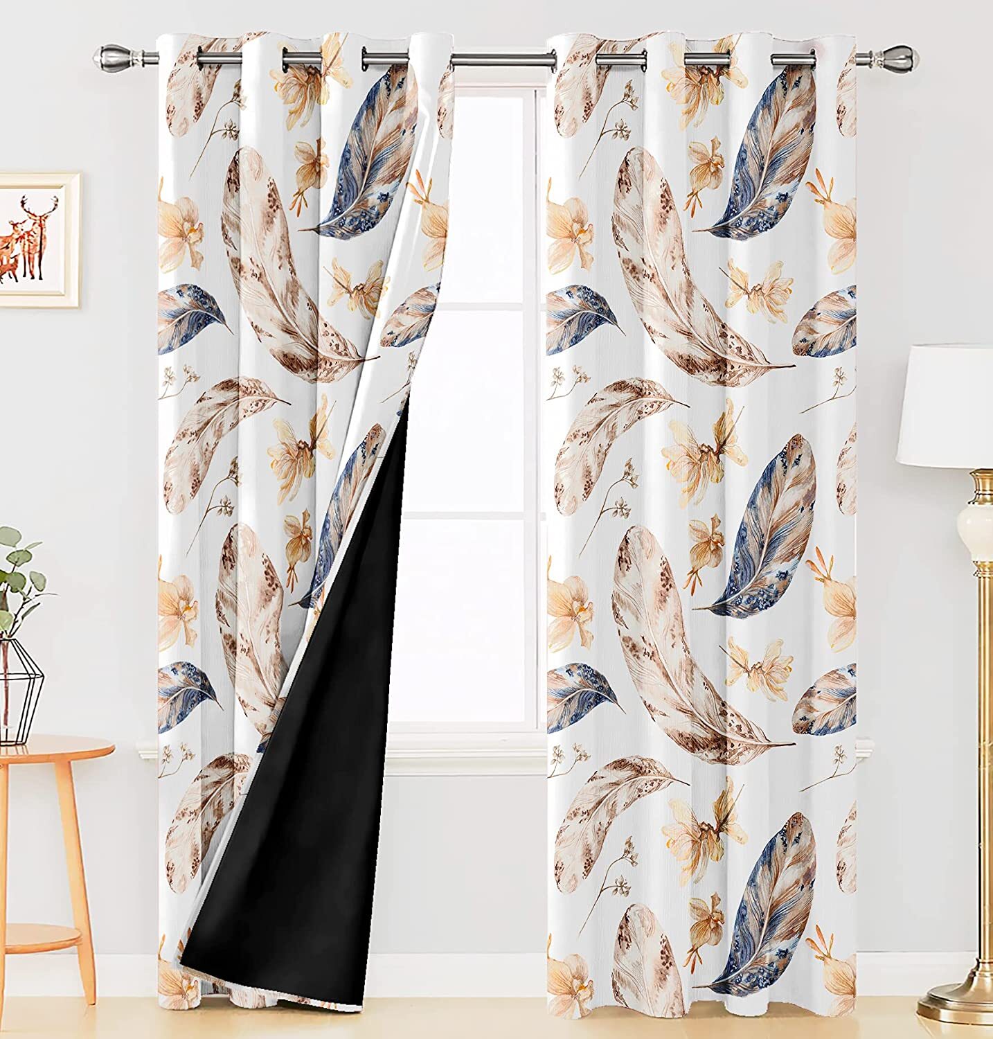 Premium Polyester Modern Feather Printed 90% Blackout Curtains for Window