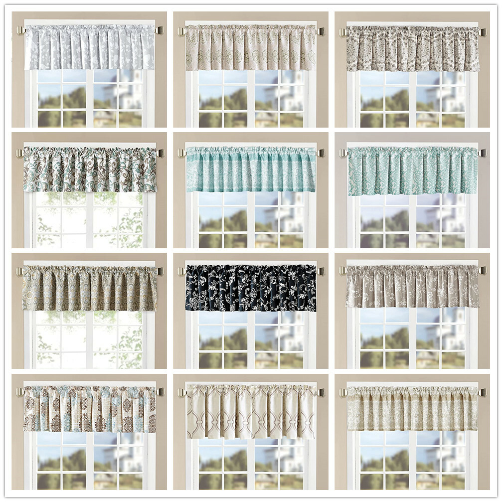 2 PCS Printed Window Curtain Valance Window Treatments Rod Pocket
