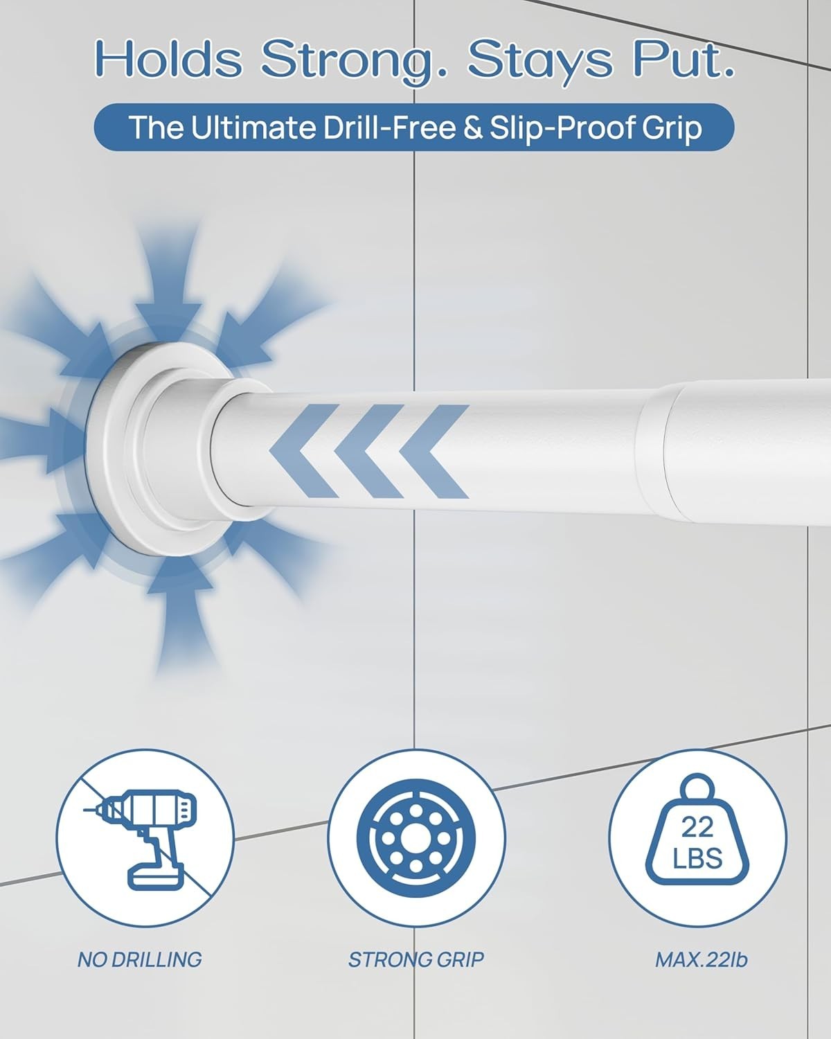 Durable No-Drill Shower & Curtain Rod, 42-78 Inches, Rust-Resistant White Design