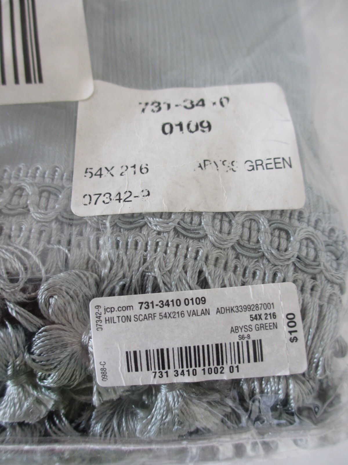 Hilton Window Scarf Valance Curtain Green Slub Satin Faux Silk Drape Fringe NEW