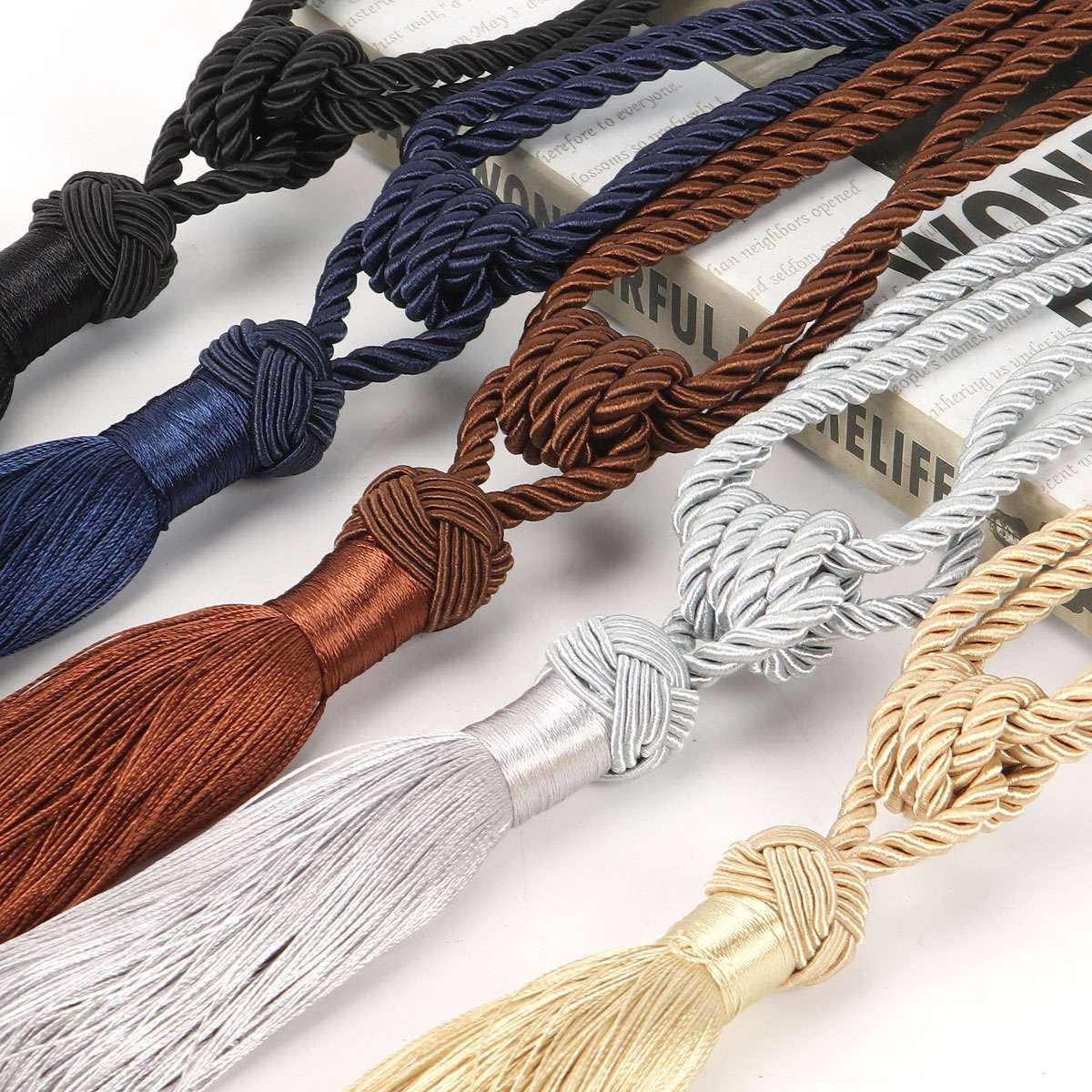 2/4Pcs Curtain Tiebacks Handmade Decorative Curtain Holdbacks Rope with Tassel