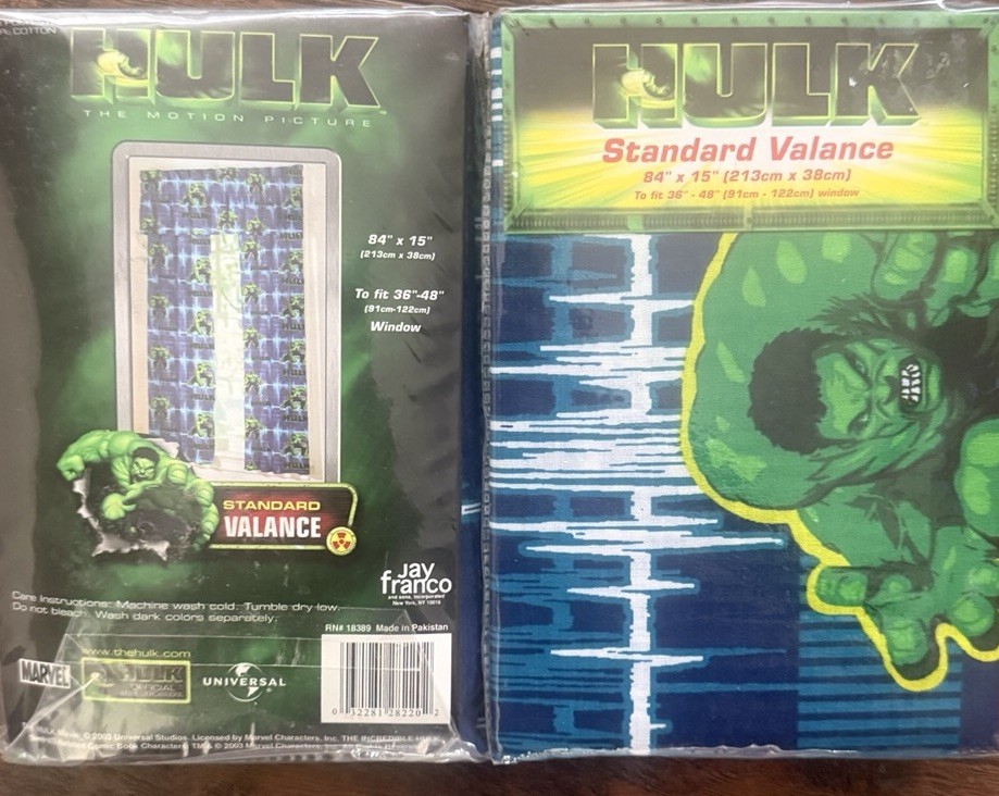 VTG The Incredible HULK 84×15 Jay Franco Frabric Window Valance Drape New 2003