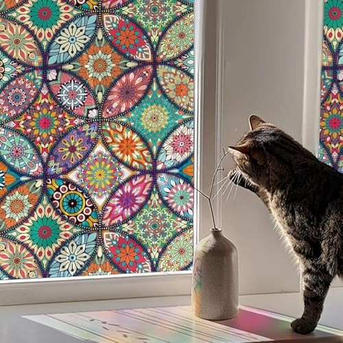 Stained Glass Window Film Privacy Decorative Static Cling Non-Adhesive Frosted