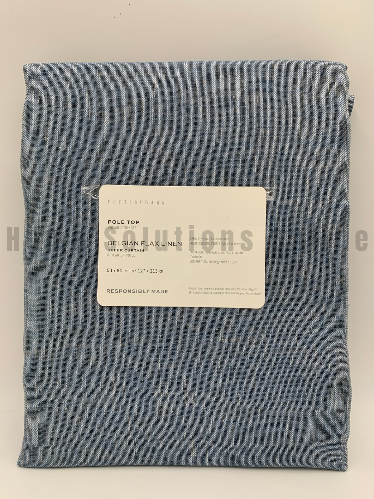 Pottery Barn Belgian Flax Linen Sheer Curtain Blue Chambray 50″ x 84″ #R91V
