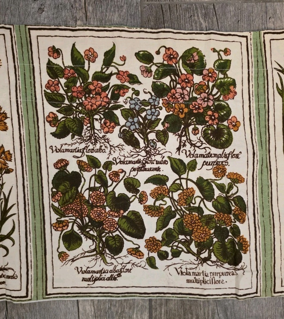 Curtain Valance Vtg Botanical Plants And Flowers Green Multi 12.5″x166″ Cotton