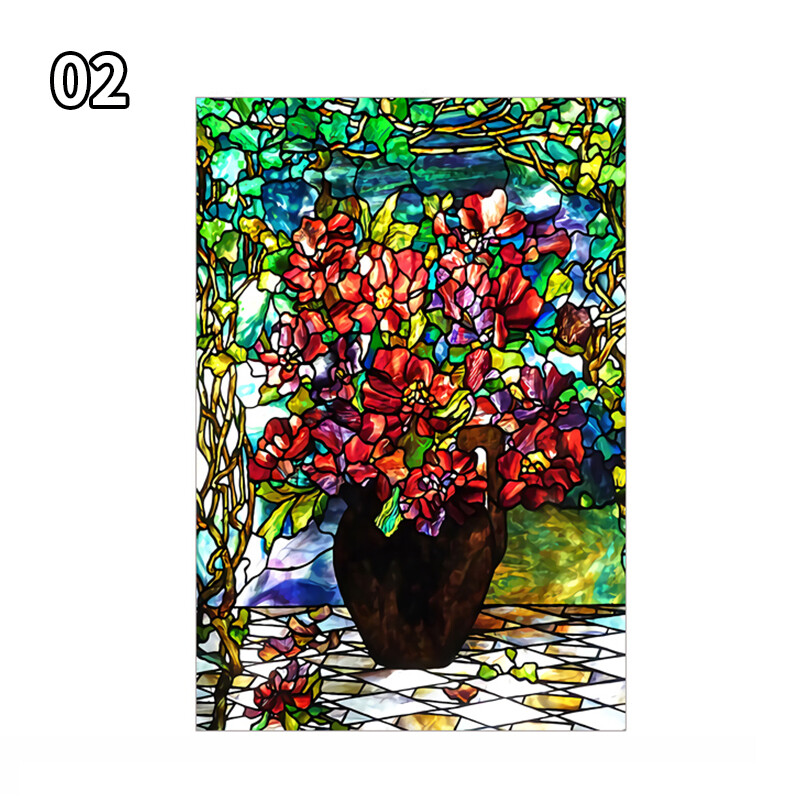 Stained Flower Magnolia Stickers Windows Film Static Sliding Door Decor