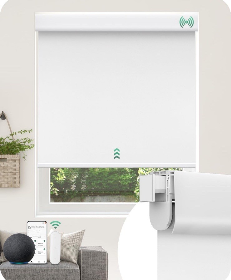 Allesin Motorized Blinds No Drill Automatic Roller Shades w/ Remote White 34×72