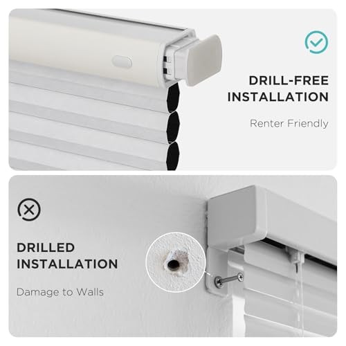 No Tools No Drill Window Blinds for Indoor 35″W x 64″H White – No Drill Design