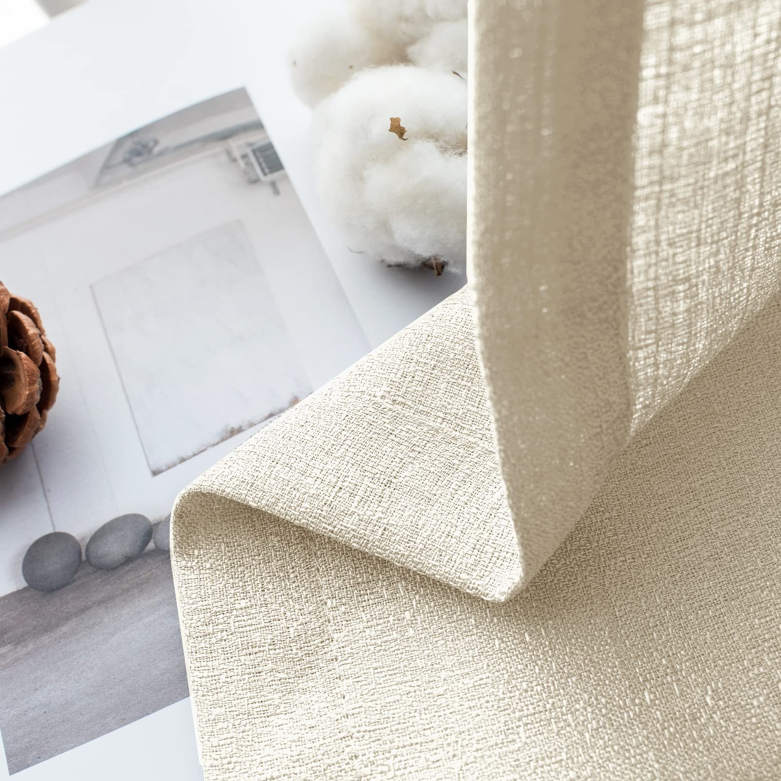 Melodieux Natural Beige Semi Sheer Curtains 96 Inches Long For Small Windows