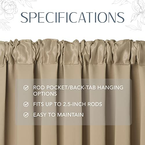 All Seasons Energy Efficient Room Darkening Rod 52″ x 95″ (1 Panel) Taupe