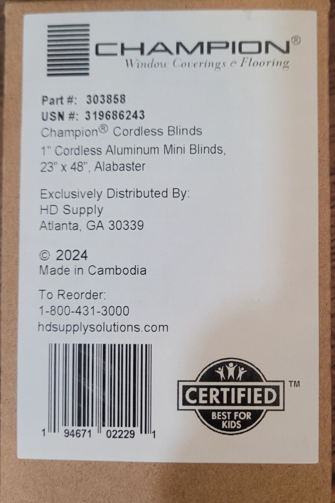 4 Pack -Champion Alabaster 1 In Cordless Room Darkening Alum. Mini Blinds 23×48″