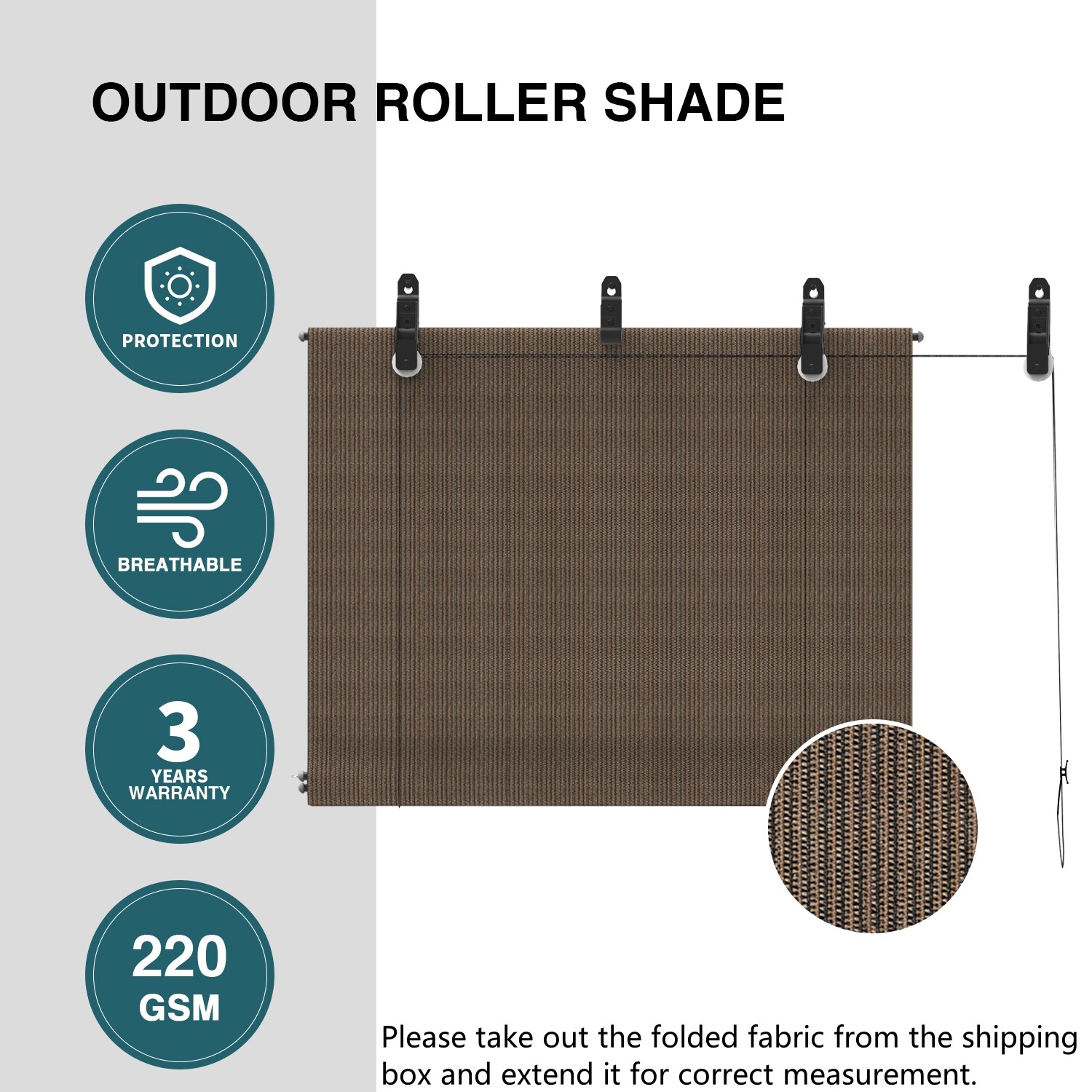Outdoor Roller Shade Roll up Shade Brown UV Block Porch Pergola Shelter Cover