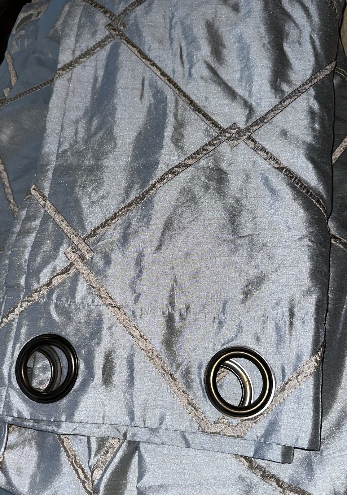 Set 2 Bombay Curtains 52 X 95” Faux Silk Embroidered Lined Grommets Blue