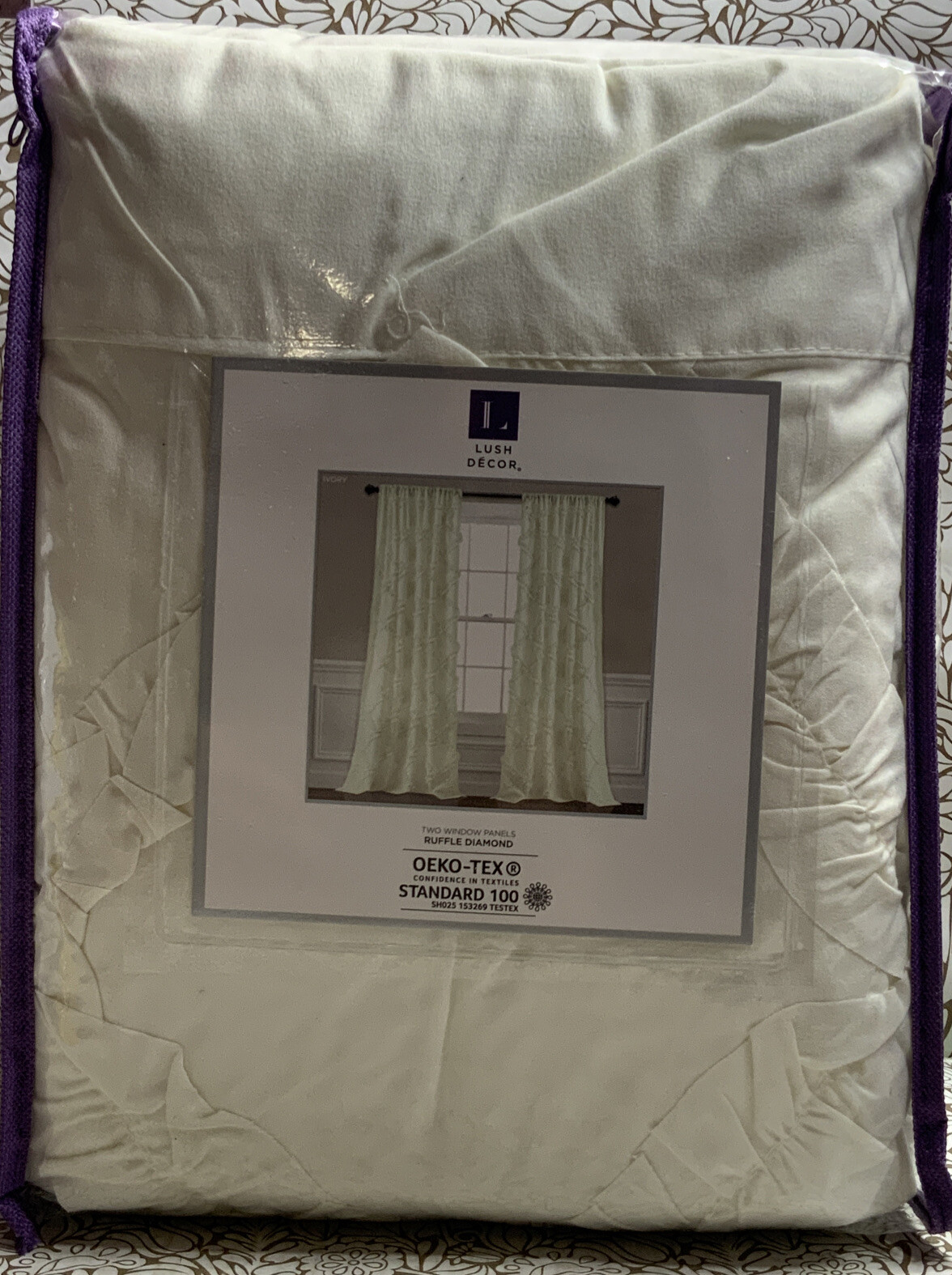 ⚜Lush Decor Ruffle Diamon Light Filtering Window Curtain 1Panel Ivory95”x54”🆕️