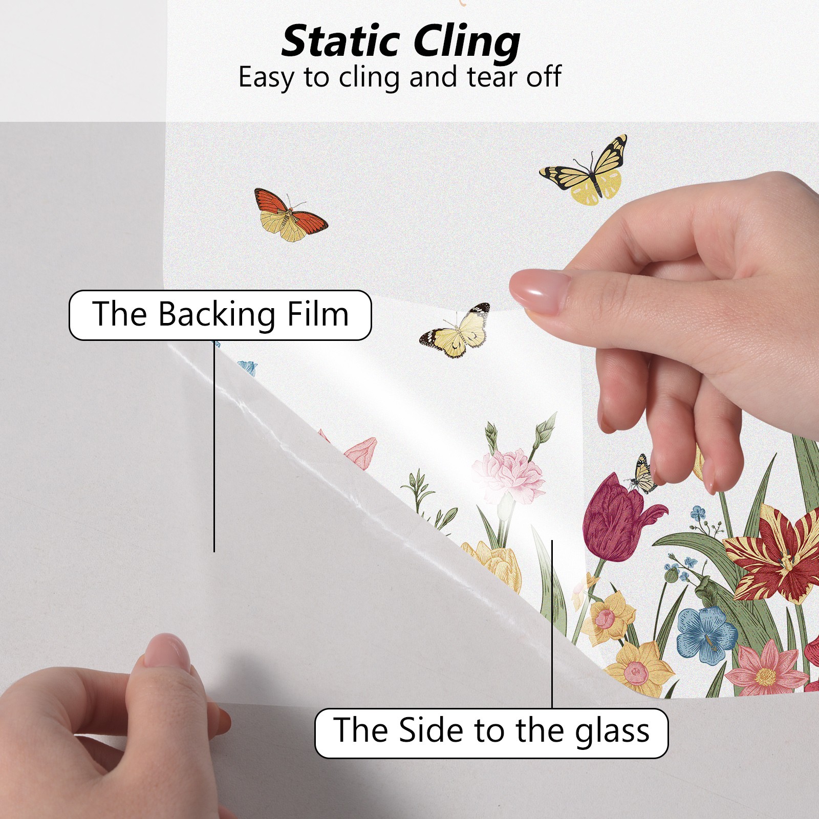 Flower and Bird Thickened Insulation Without Glue, Privacy Window Film Sticker