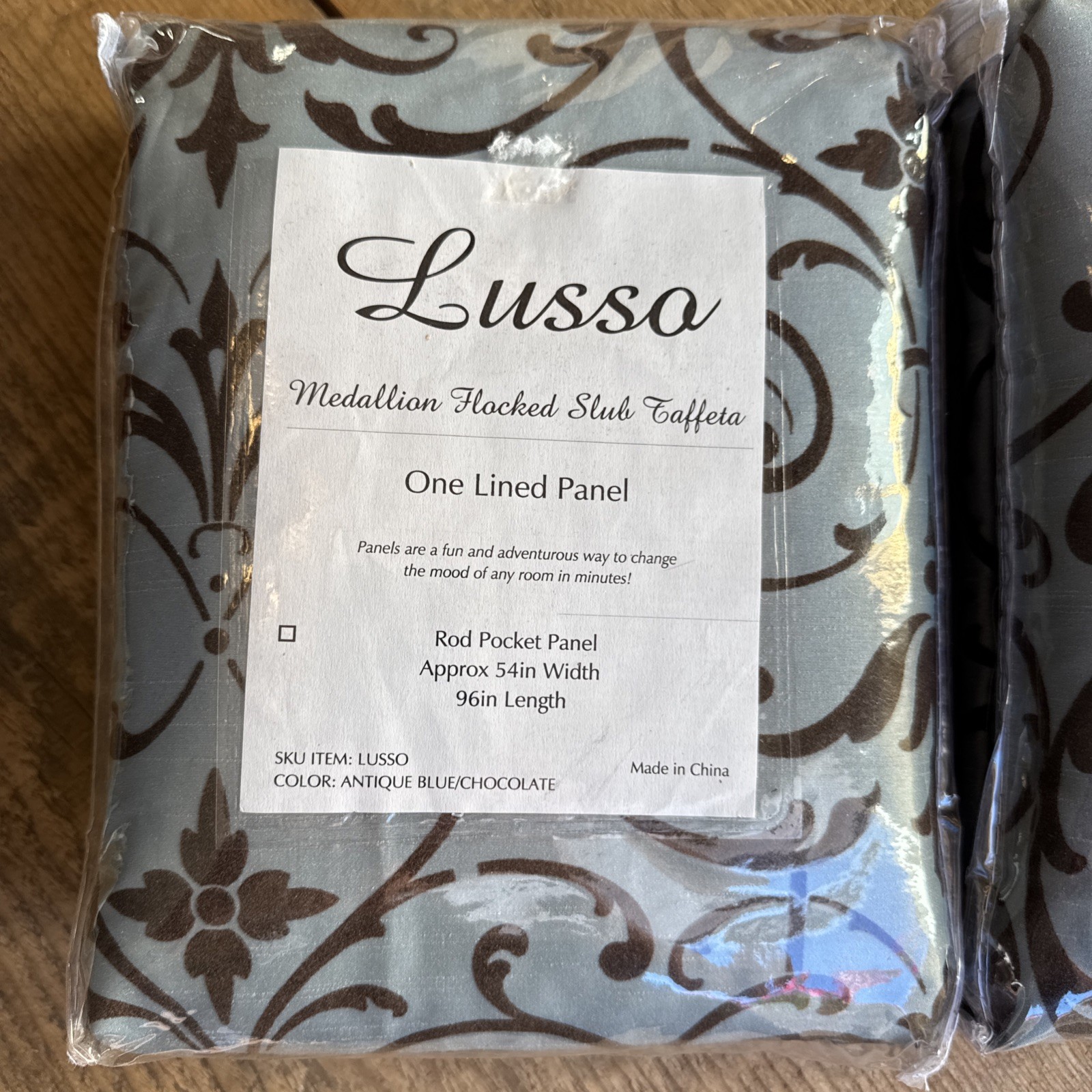 New Lusso curtain panel Antique Blue And Chocolate 54″x96” Each, lined set of 2