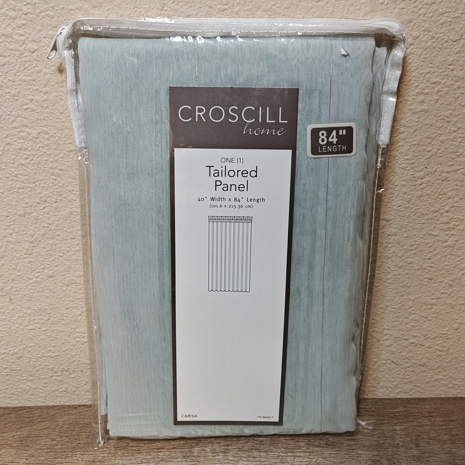 Croscill Carisa Tailored Curtain Panel 40×84 Aqua Blue Gold Pinstripe 8081