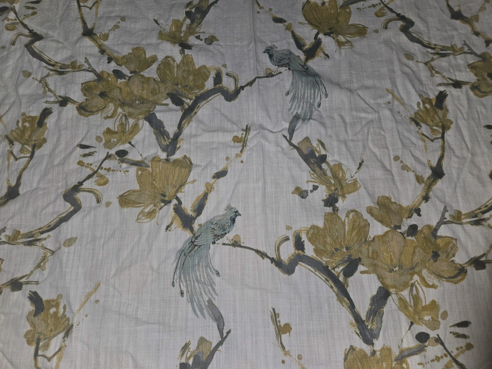 Grayson Linens LOT OF 2 Blue Bird Gold Gray Curtain Panels 49×87 Cotton PERFECT!