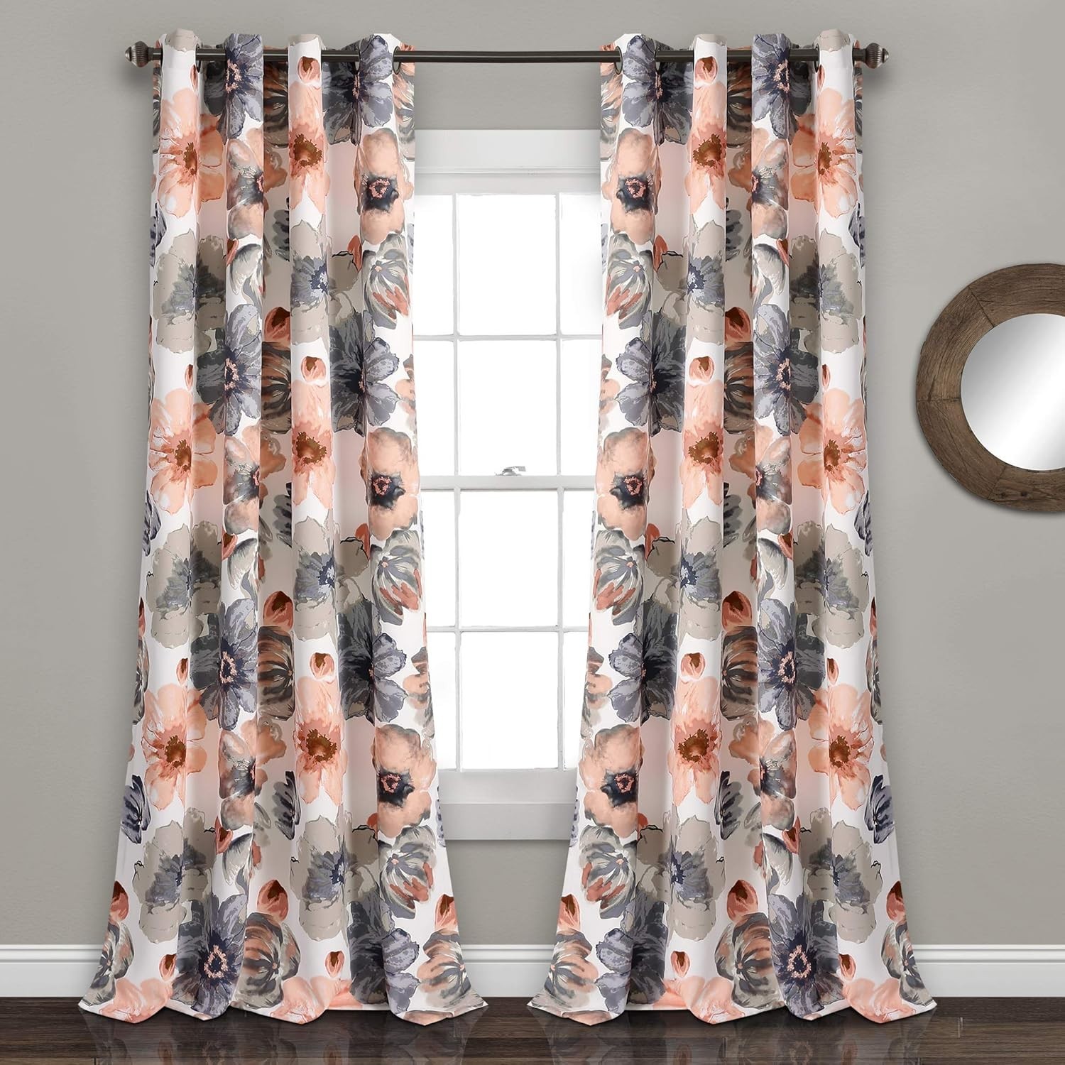 Leah Light Filtering Window Curtain Panels, Pair, 52″ W x 84″ L, Coral & Gray…