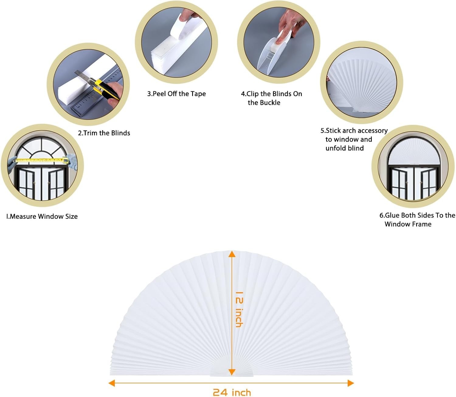 Arch Window Shade Radius 12 inch Half Circle Arched Non-Woven Stick on Cut to…