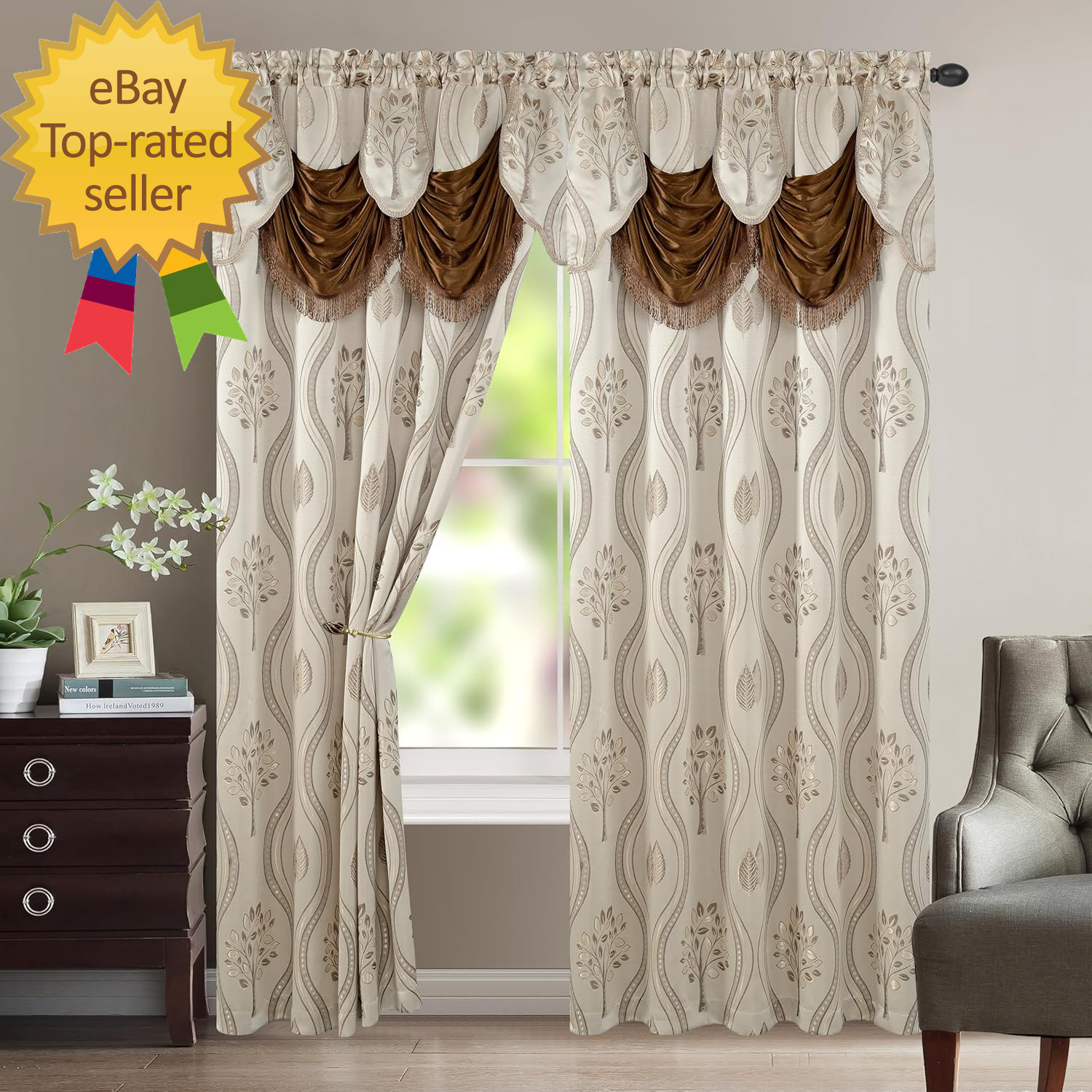 Luxurious Beautiful Curtain Panel Set with Attached Backing 54″ X 84 Inch