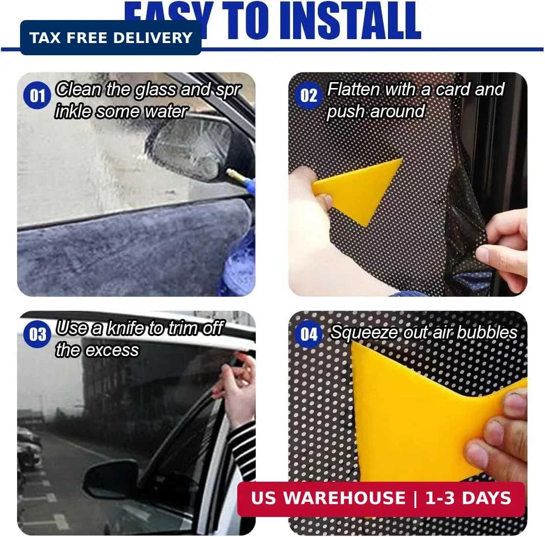 4PCS Car Side Window Sunshade – Reusable Washable Static Cling Film Car Window S