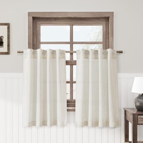36 inch Length Kitchen Curtains Linen Blend 30″W x 36″L (Pack of 2) Natural