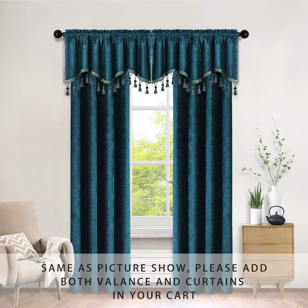 Double-Sided Chenille Window Curtains Tier for Kitchen Peacock Blue Scalloped Va