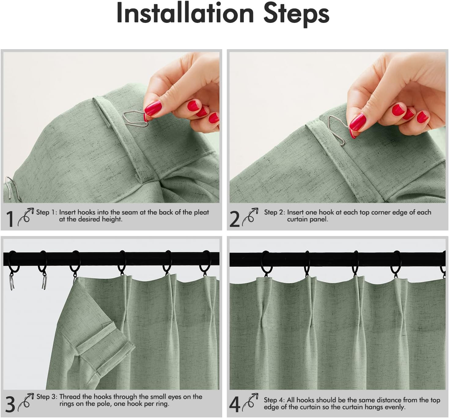 Memory Trained Pinch Pleated Curtains 63 Inches Long, Viral Linen Pinch Pleat Sh