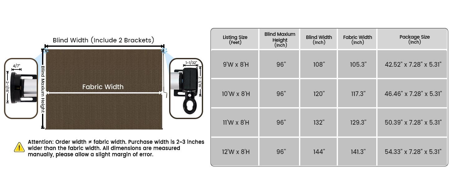 Outdoor Roller Shades for Patio, Mocha 10′ W x 8′ H Cordless Patio Shades Roll