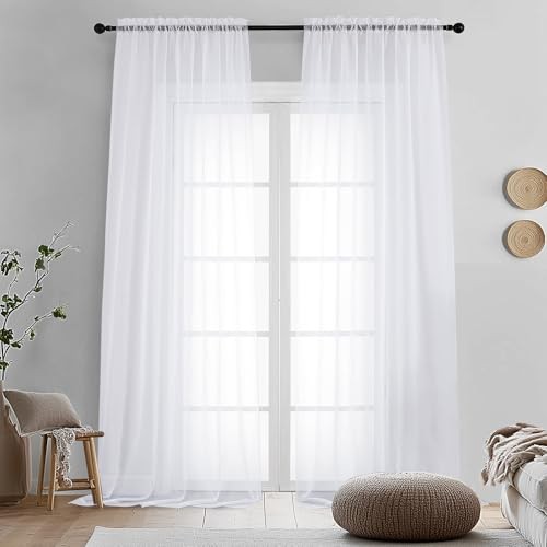 2 Panels Sheer Curtains 96″ Length for Bedroom, 42″W x 96″L (Pack of 2) White
