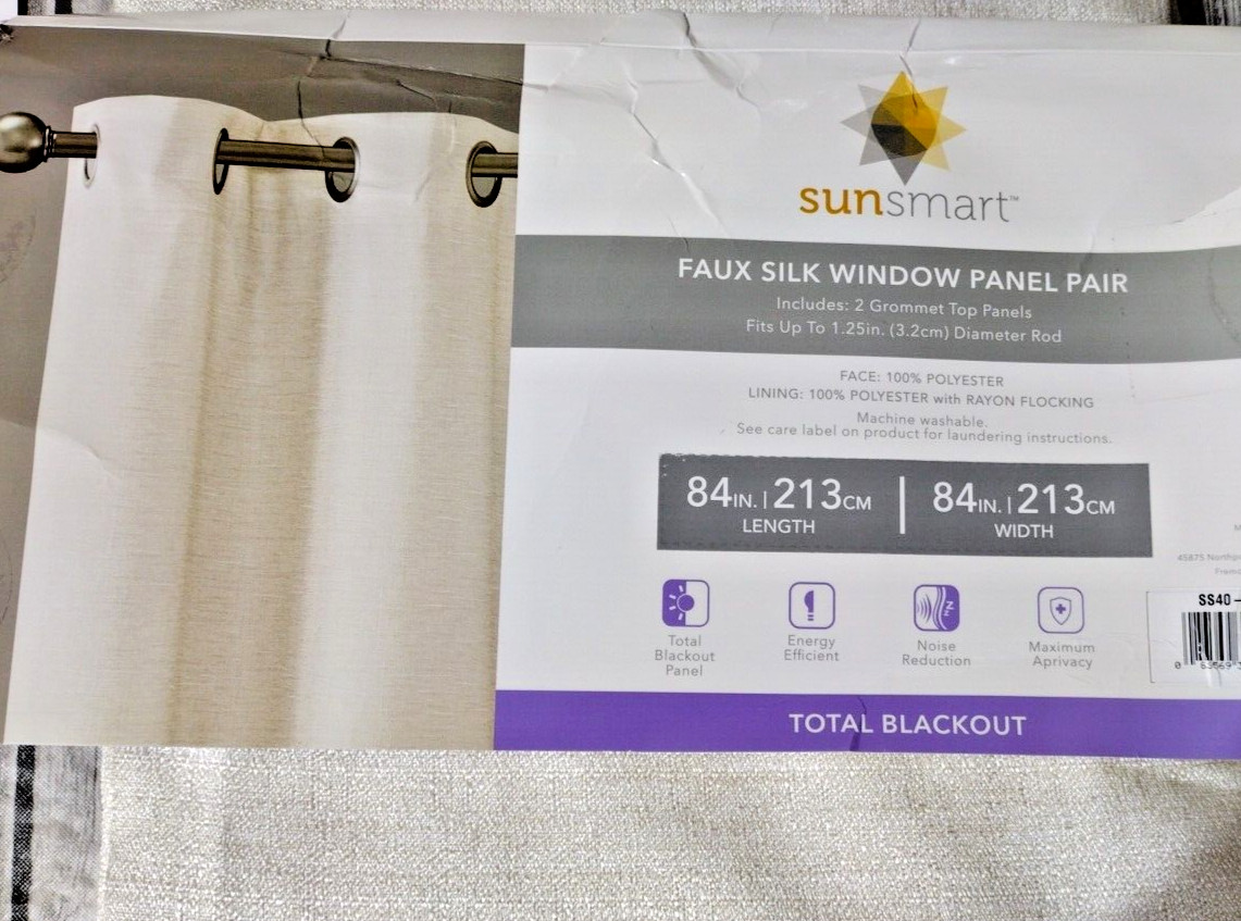 Sunsmart Total Blackout Leighton, Panel Pair, Faux Silk, Panels Pair Grommet NEW