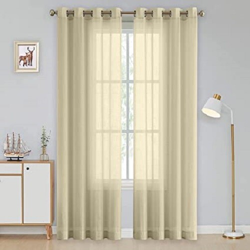 Linenweaves Cotton Linen Solid Window Curtain Set With Eyelet Rings 4.5ft x 5 ft