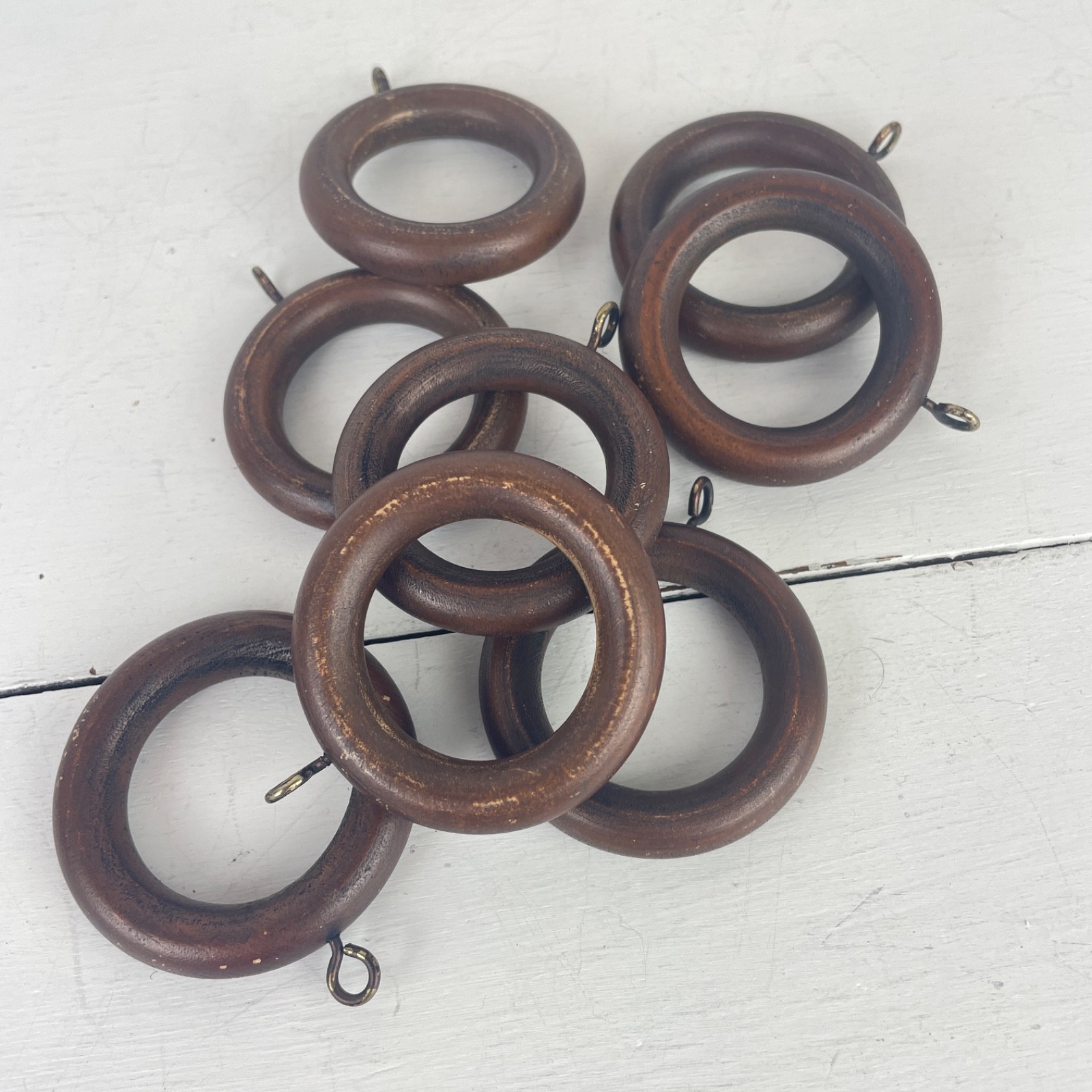 Vintage Dark Brown 1-1/2 inch Wood Curtain Rod Rings – Lot of 8