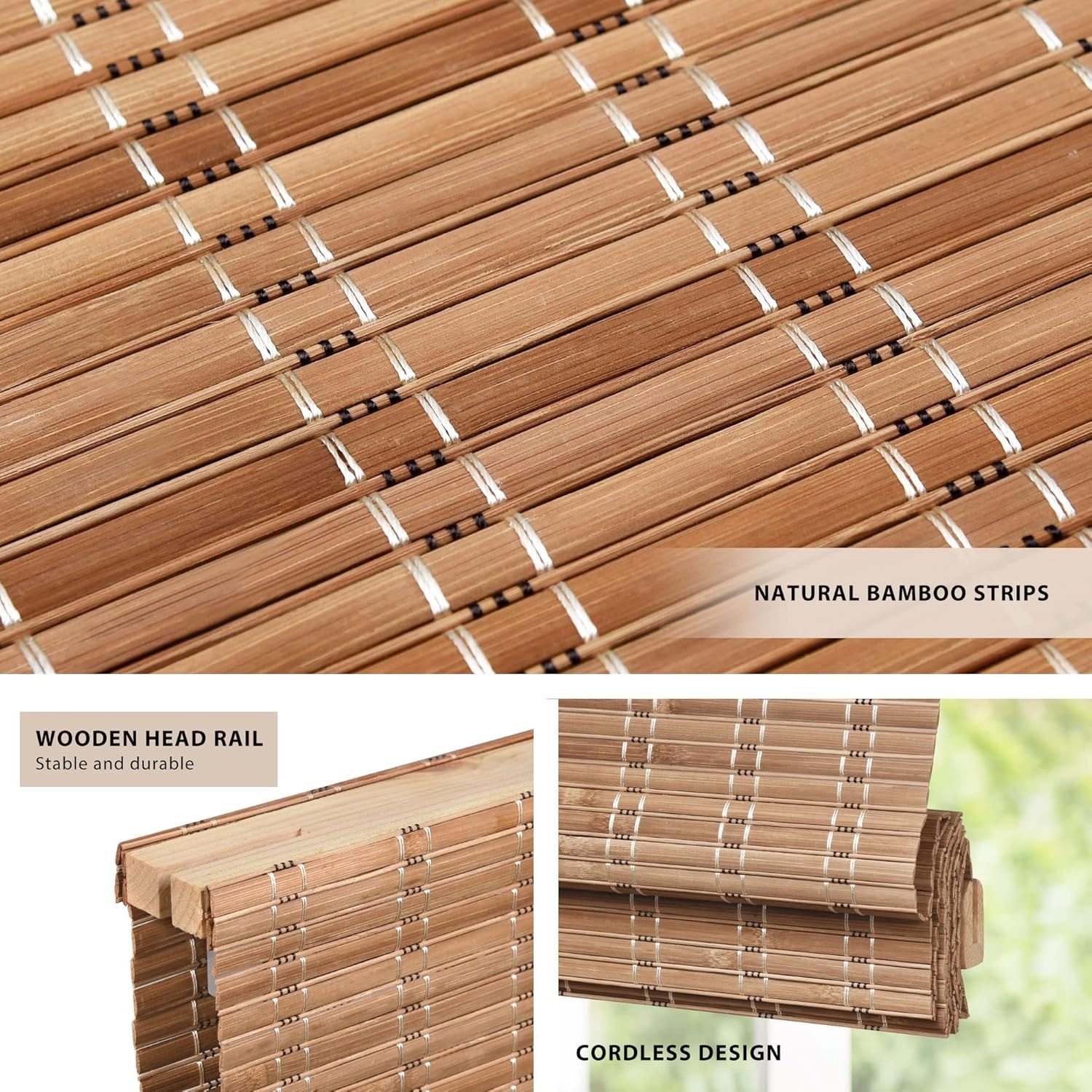 LazBlinds Cordless Bamboo Roman Shades 31×48 Open Box MSRP $79 FREE SHIP