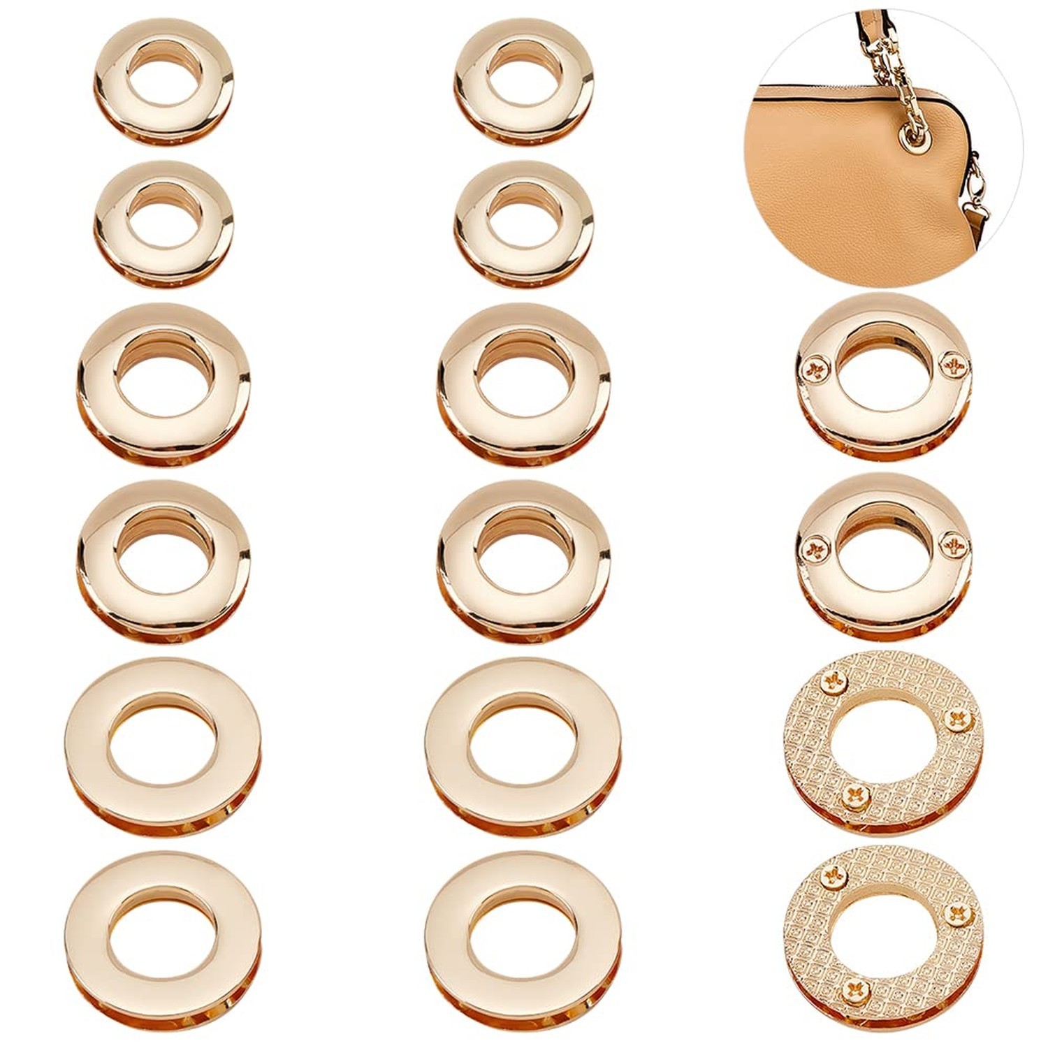 WADORN 18Pcs Metal Screw-in Together Eyelets Grommets, 10.5/13.8/16mm Alloy R…