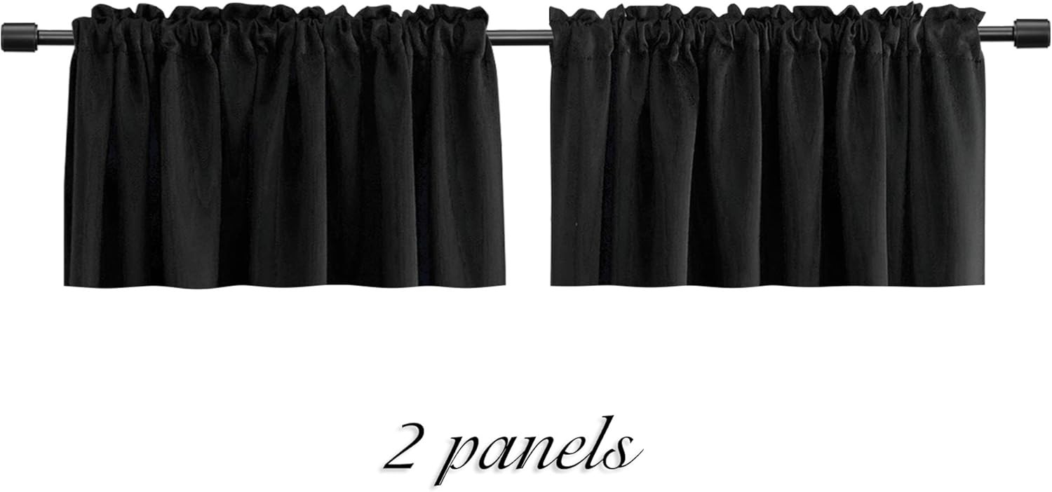 12 Inches Long Black Valances for Windows – 2 Panels Blackout Window Valances