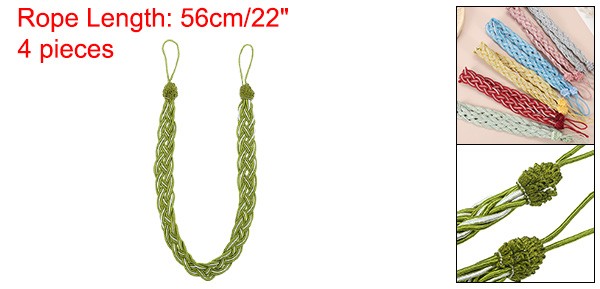 4 Pcs Curtain Tiebacks, 56cm/22″ Braided Drapery Holdback, Olive Green