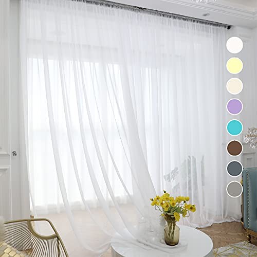 Sheer Curtains 84 Inches Long 2 Panels,Rod Pocket 52 W x 84 L| 2 Pcs White