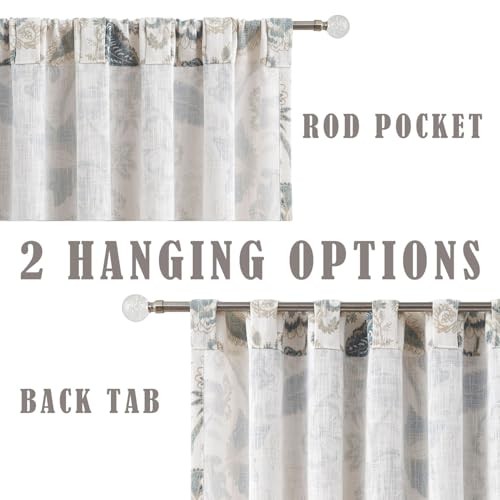 Backtab Rod Pocket Jacobean Floral Semi 52″W x 84″L (Pack of 2) Blue Grey