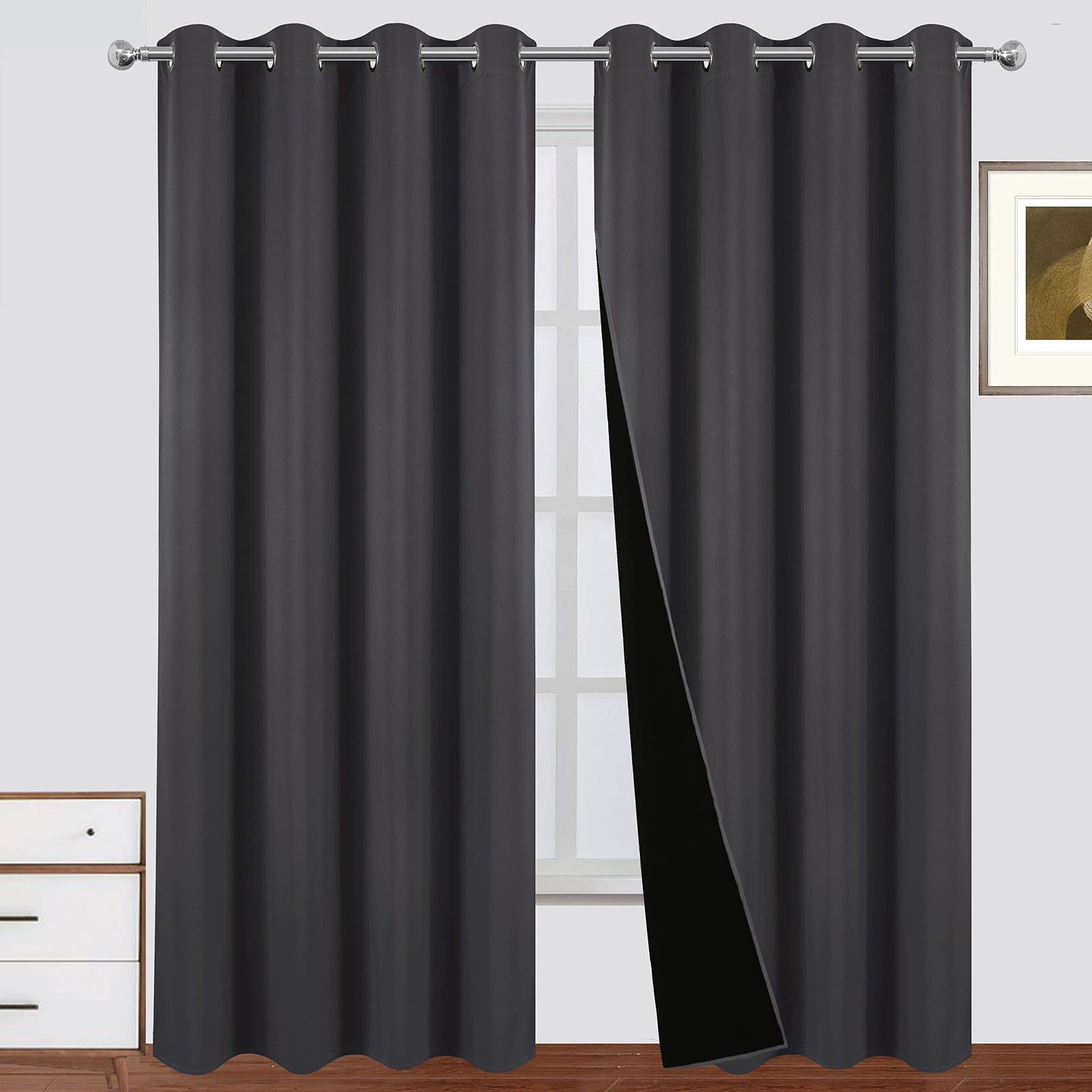 LEMOMO 100% Blackout Curtains 52 x 84 Inch/Dark Grey Curtains Set of 2 Panels Th