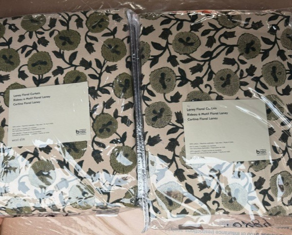 West Elm Set of 2 Laney Floral Curtains 48″ x 84″ Elm
