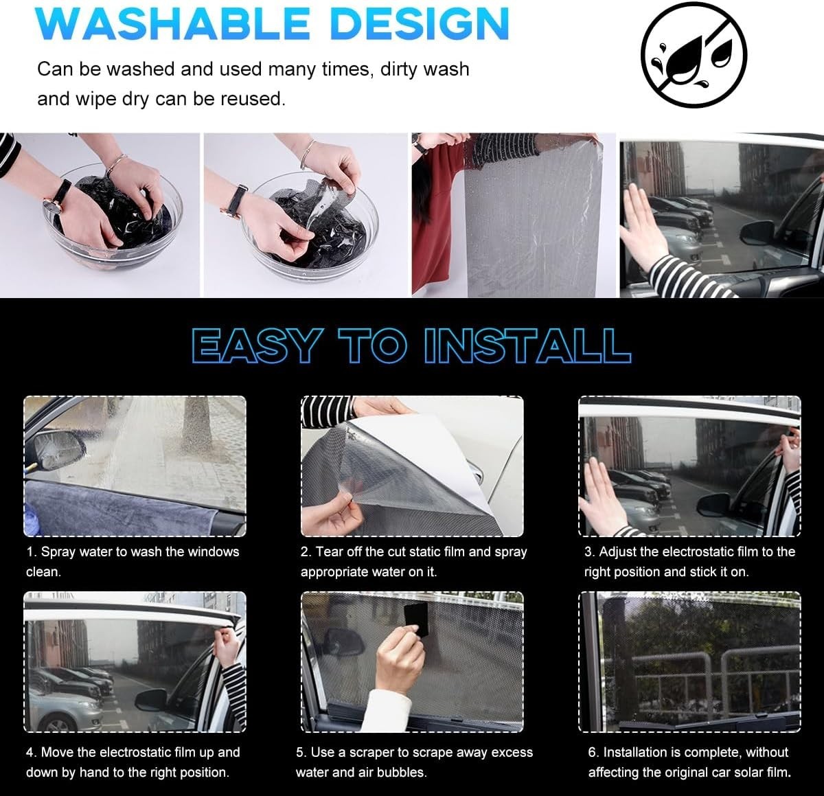 Ohleats 4 PCS Car Side Window Sunshade, 16.5″×15″ Static Cling Auto Black