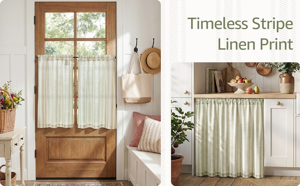 Striped Linen Kitchen Curtains 24 Inch Cafe Tier Curtains Balanced Stripe