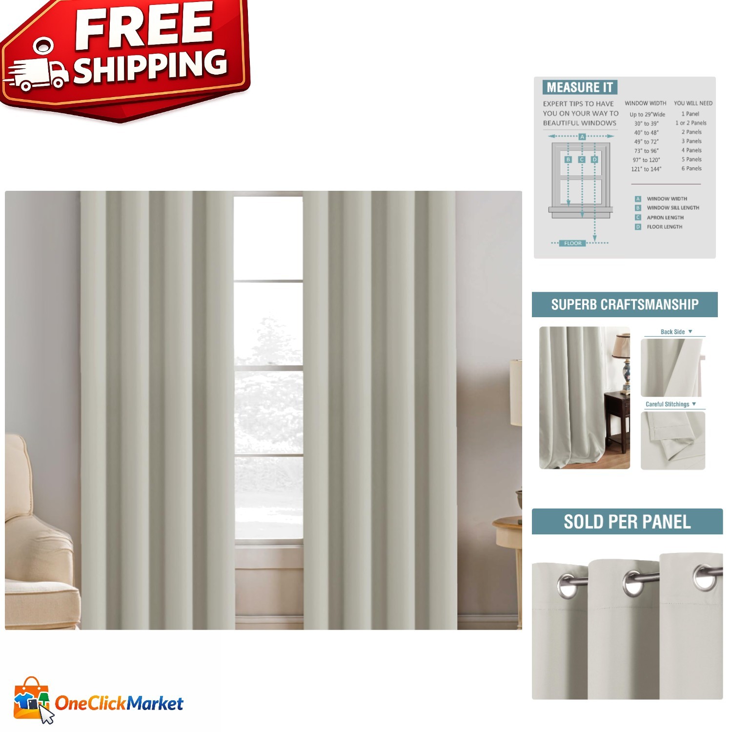 Extra Long Blackout Curtains – 52″ W x 96″ L Grommet Top Energy Efficient Drapes